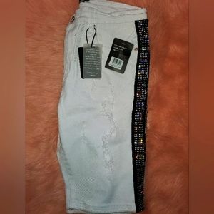 Brand new Bling white denim unisex shorts